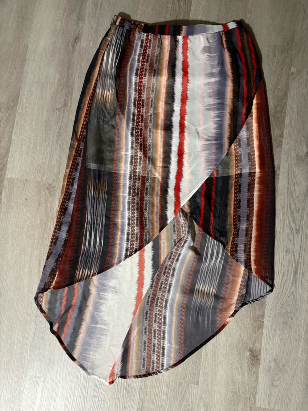 Maurices Multi-Stripe High-Low Wrap Skirt - Red, Black, Brown, Gray